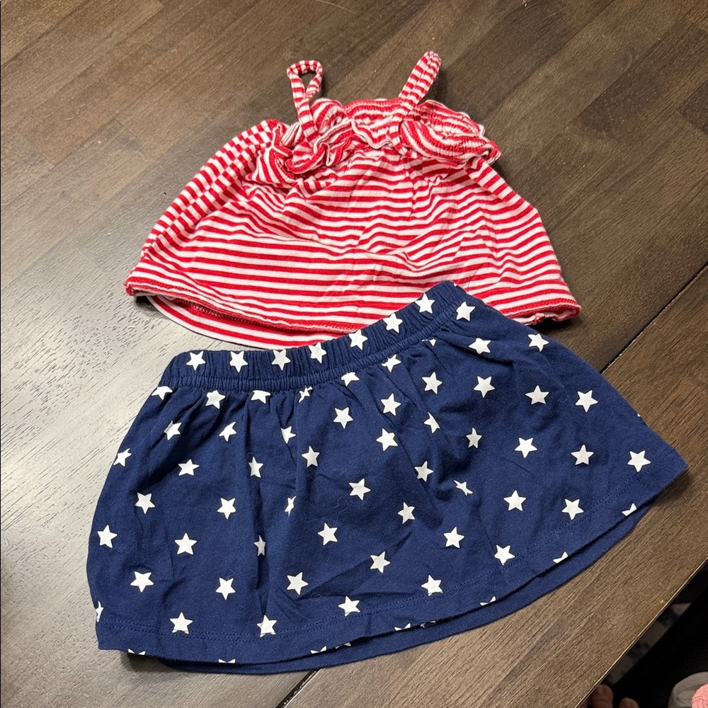 Carter's Red Striped Top and Blue Star Skirt Set